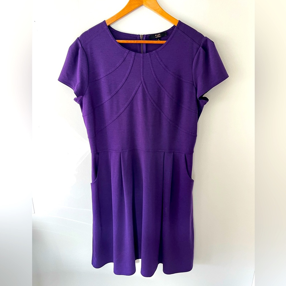 Alex Marie Size XL Purple Ponte Short Sleeve Mini Length Dress